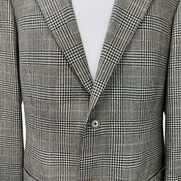 Men's Gatsby 44XL Lambswool Houndstooth Plaid Brown Tan 2-Button Blazer Jacket - Picture 5 of 12